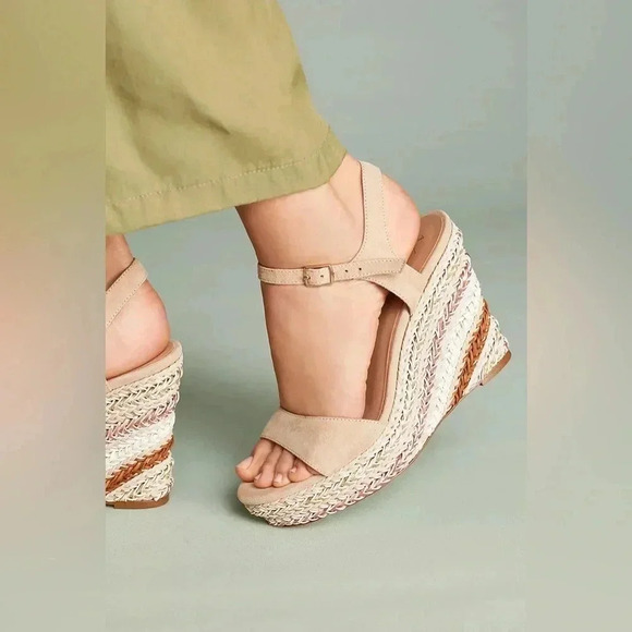 NIB Anthropologie 6.5 wedge sandals espadrilles new in box ankle strap stripes - Picture 1 of 13